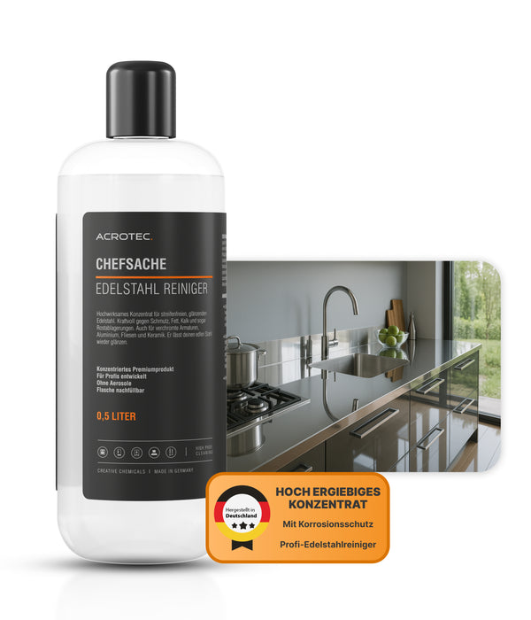 AcroTec® Edelstahl Reiniger CHEFSACHE 500 ml – Entfernt Fett & Kalk