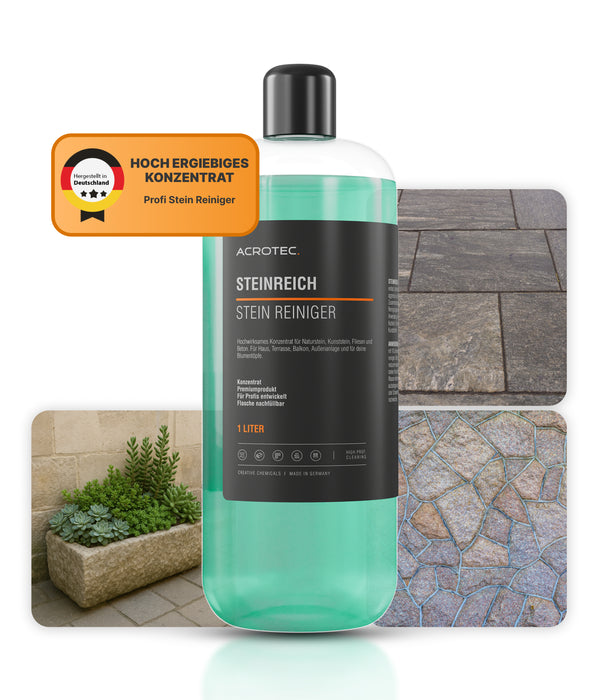 AcroTec® Stein Reiniger STEINREICH 1000 ml – Effektives Konzentrat für Natur- & Kunststein, Fliesen, Beton & Kunststoff