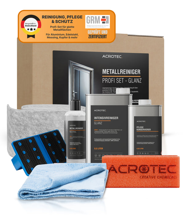 AcroTec® Metallreiniger Profi Set – GLANZ [9-teilig] – Reinigung, Pflege & Farbauffrischung für alle matten Metalloberflächen
