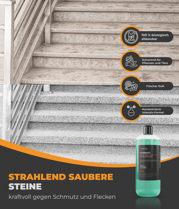 AcroTec® Stein Reiniger STEINREICH 1000 ml – Effektives Konzentrat für Natur- & Kunststein, Fliesen, Beton & Kunststoff