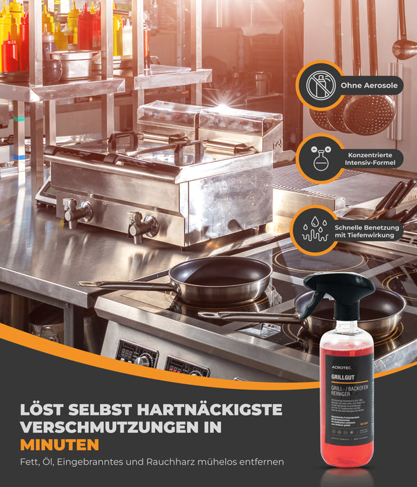 AcroTec® Backofenreiniger GRILLGUT [500 ml] mit Sprühkopf – Ergiebiges Grillreiniger Konzentrat