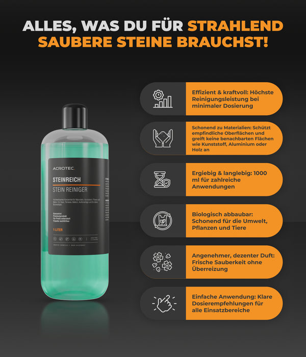 AcroTec® Stein Reiniger STEINREICH 1000 ml – Effektives Konzentrat für Natur- & Kunststein, Fliesen, Beton & Kunststoff