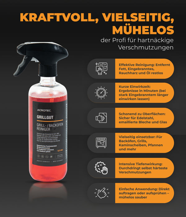 AcroTec® Backofenreiniger GRILLGUT [500 ml] mit Sprühkopf – Ergiebiges Grillreiniger Konzentrat