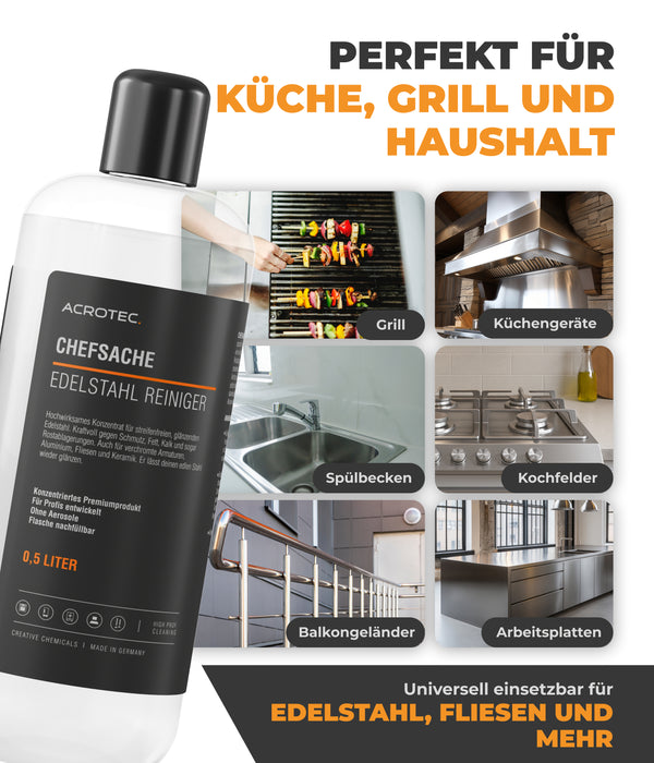 AcroTec® Edelstahl Reiniger CHEFSACHE 500 ml – Entfernt Fett & Kalk