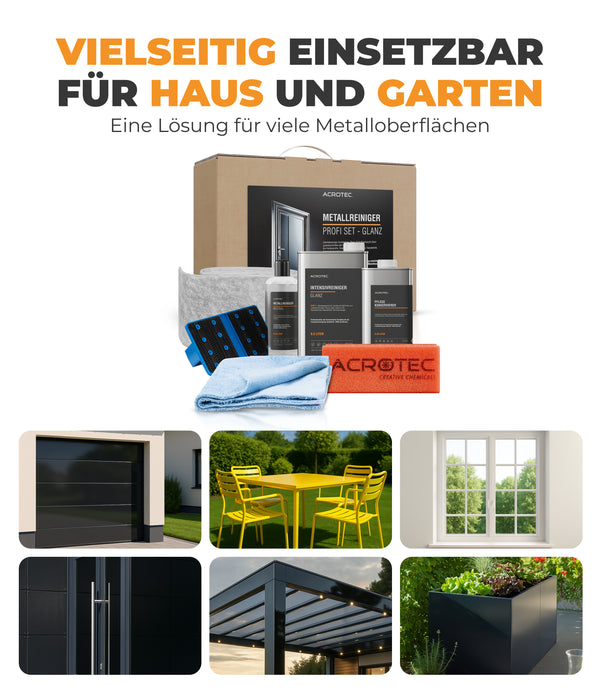 AcroTec® Metallreiniger Profi Set – GLANZ [9-teilig] – Reinigung, Pflege & Farbauffrischung für alle matten Metalloberflächen
